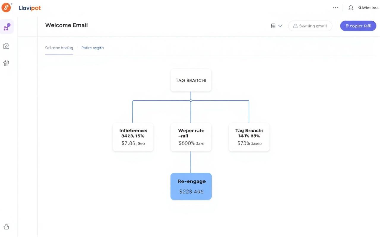 Email lifecycle flow with open-rate and revenue per node