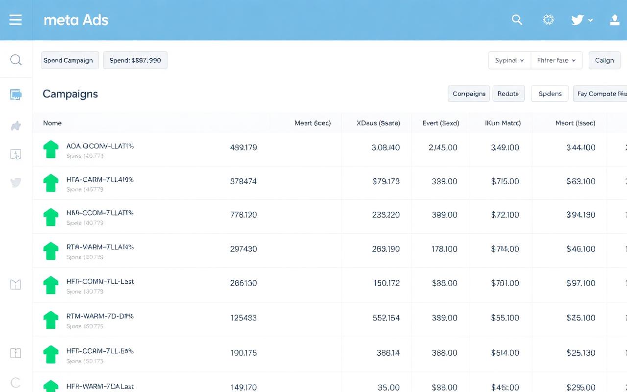 Meta Ads Manager screenshot with green ROAS deltas